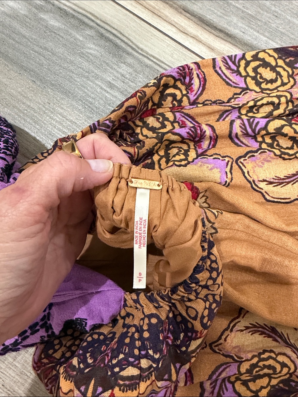 Boho Floral Strap Jumpsuit in Purple and Tan - Picture 6 of 6